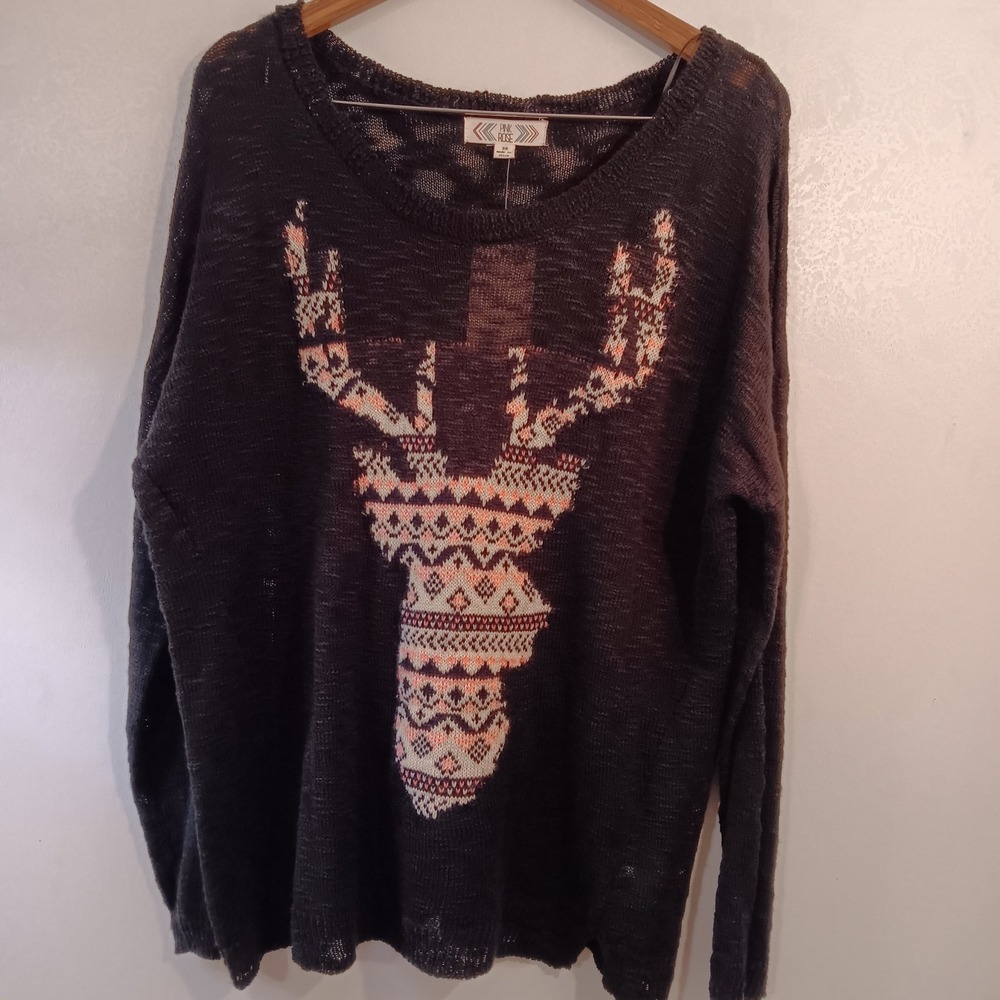 Pink Rose Black Oatmeal‎ Reindeer Knit Sweater 3X Plus Size Womens